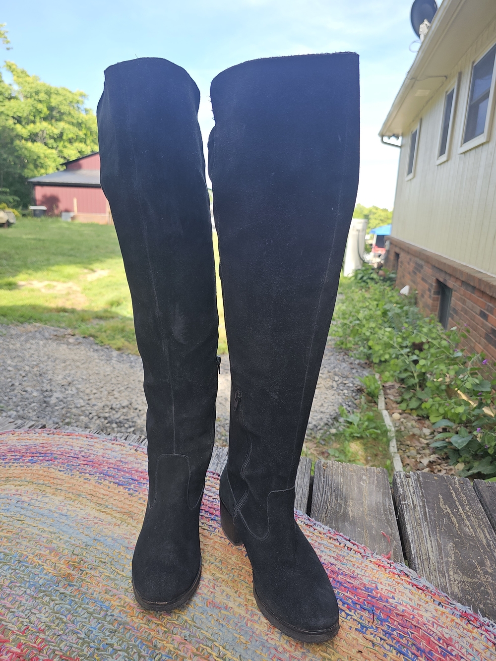 Vince Camuto Tall Black Leather Suede Over-The-Knee Boots - Picture 3 of 15